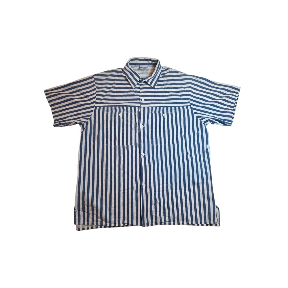 Vintage Bay Club Made In USA L Blue White Striped Button Front Shirt Coastal